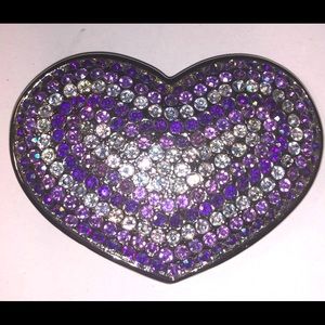 FABULOUS! Vintage Deep purple AB/clear Swarovski rhinestone HEART BELT BUCKLE.